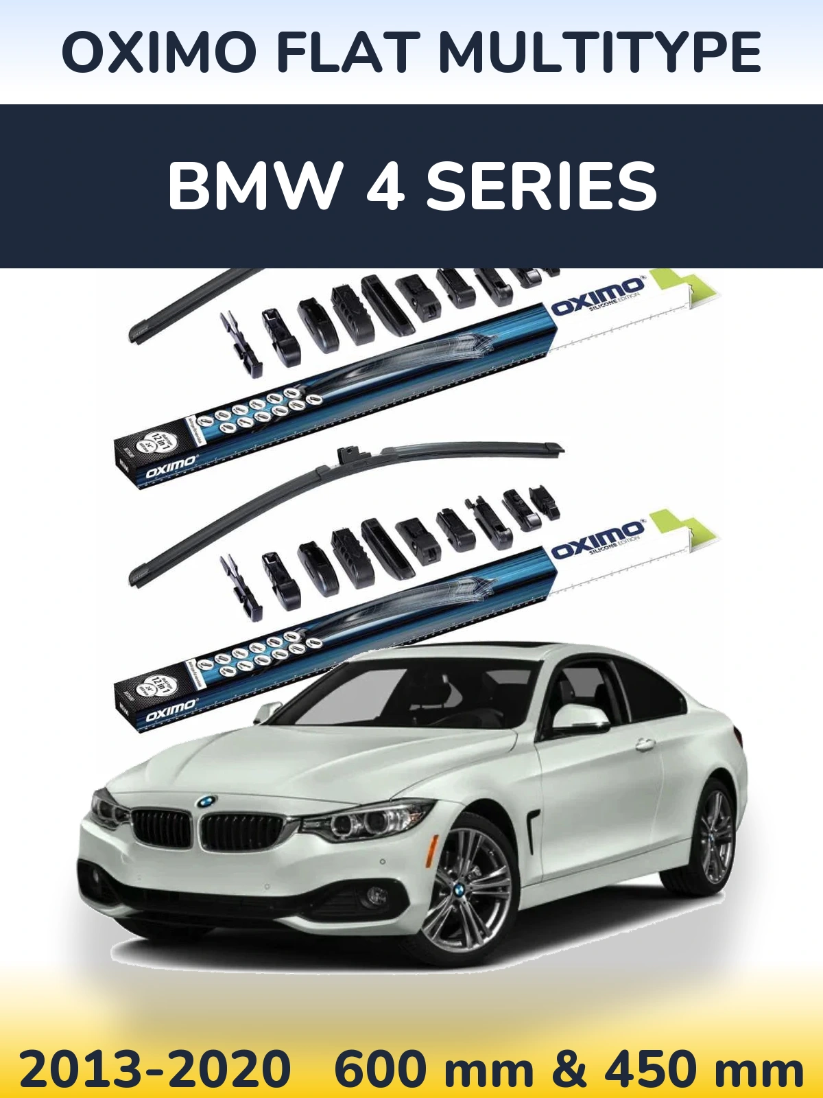 Front wiper blade set Oximo Flat MultiTipoe 600 & 450 mm for BMW 4 Series 2013-2020