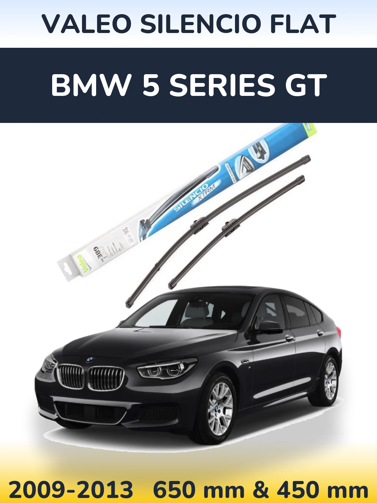 Front wiper blade set Valeo Silencio Flat 650 & 450 mm for BMW 5 Series GT 2009-2013