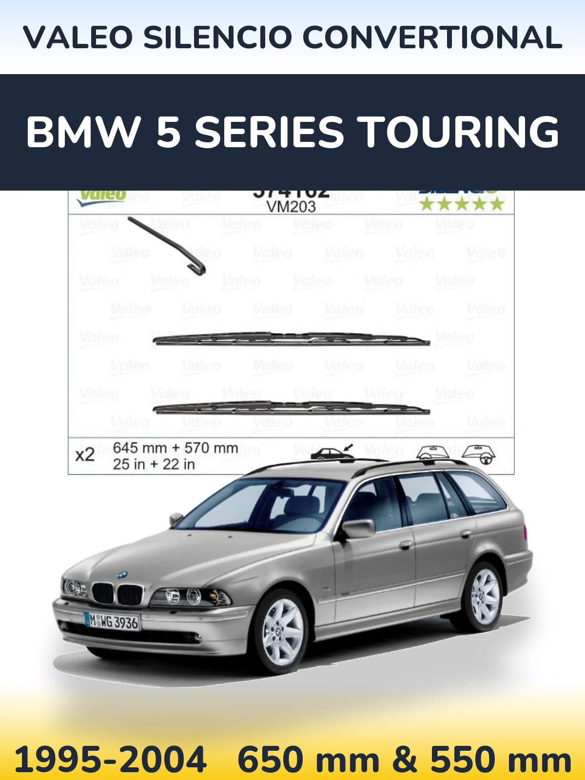 Комплект передних дворников Valeo Silencio Convertional 645 & 570 мм для BMW 5 Series Touring 1995-2004