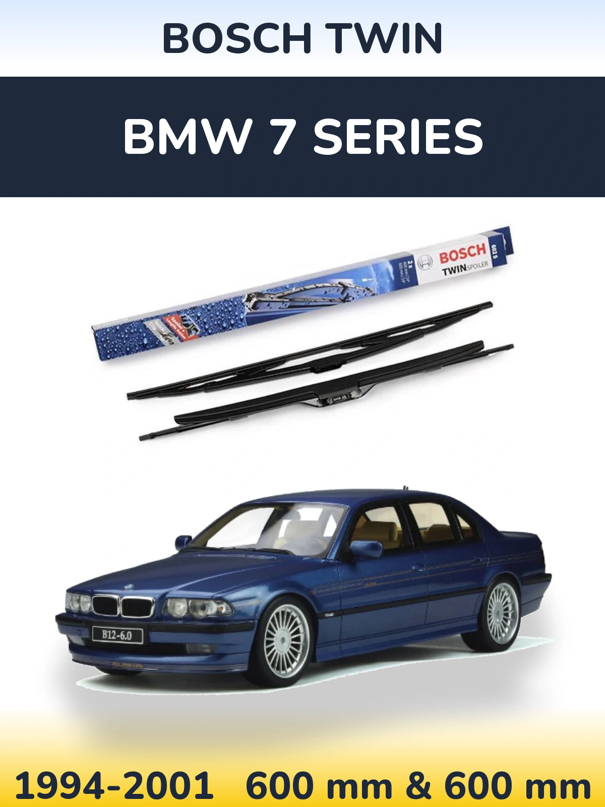 Front wiper blade set BOSCH Twin 600 & 600 mm for BMW 7 Series 1994-2001