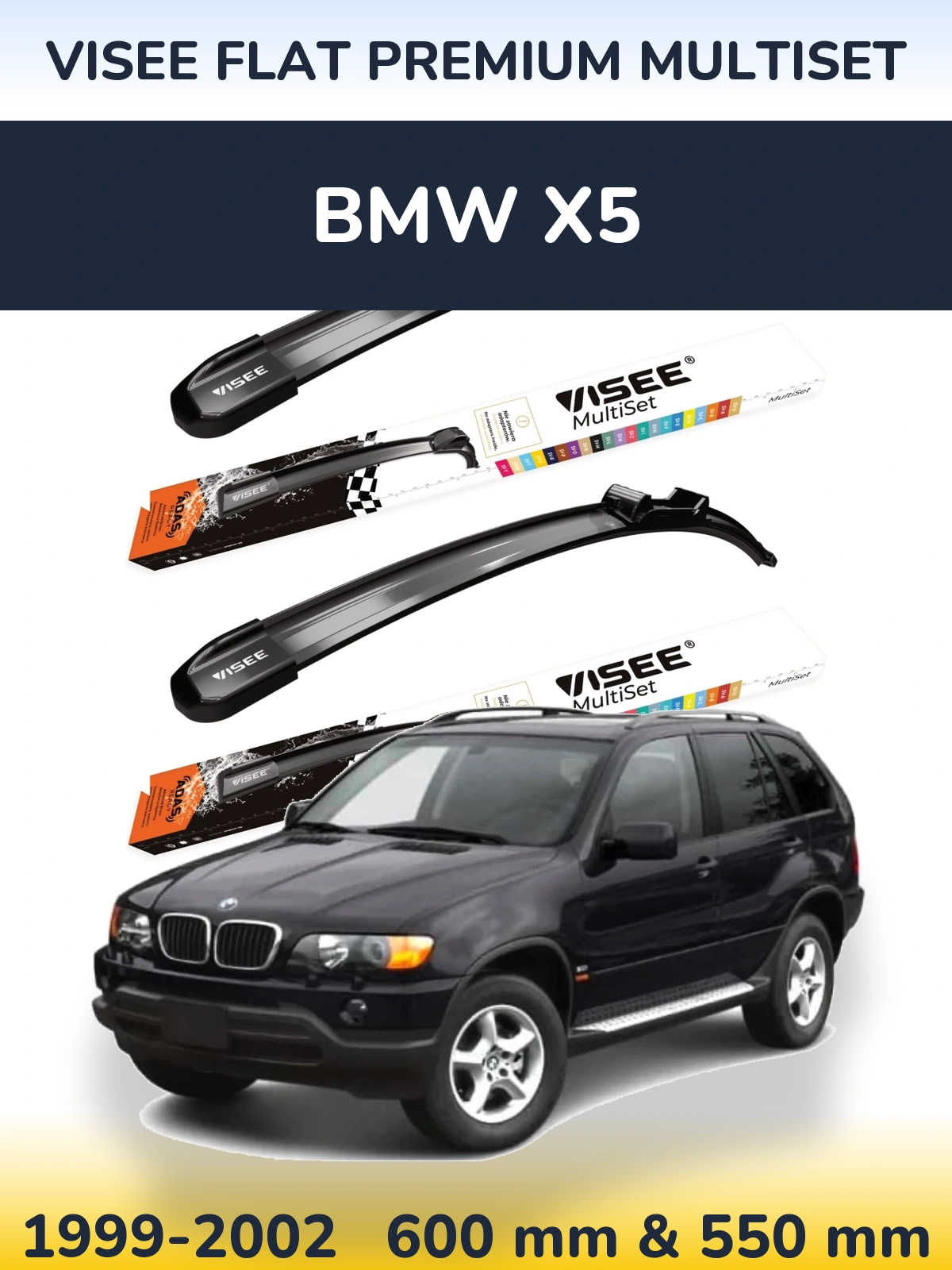 Комплект передних дворников VISEE FLAT PREMIUM MultiSet 600 & 550 мм для BMW X5 1999-2002