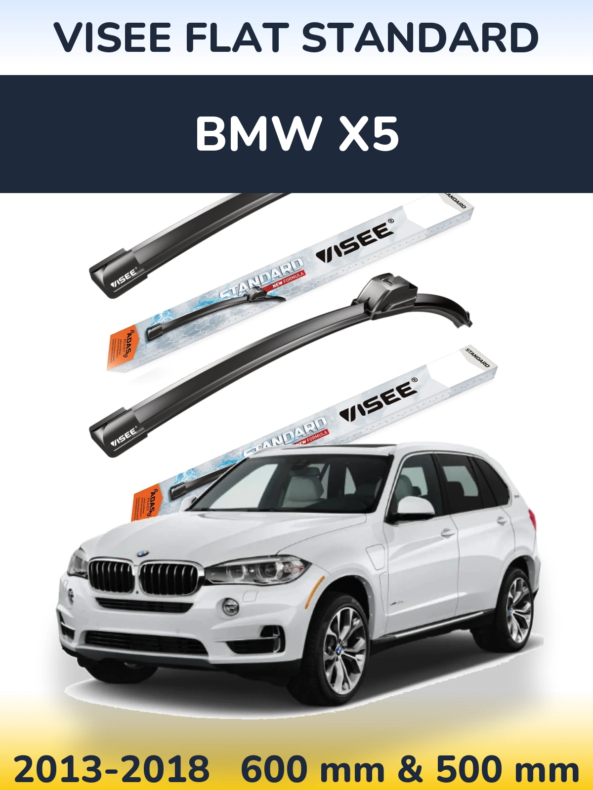 Front wiper blade set VISEE FLAT STANDARD 600 & 500 mm for BMW X5 2013-2018
