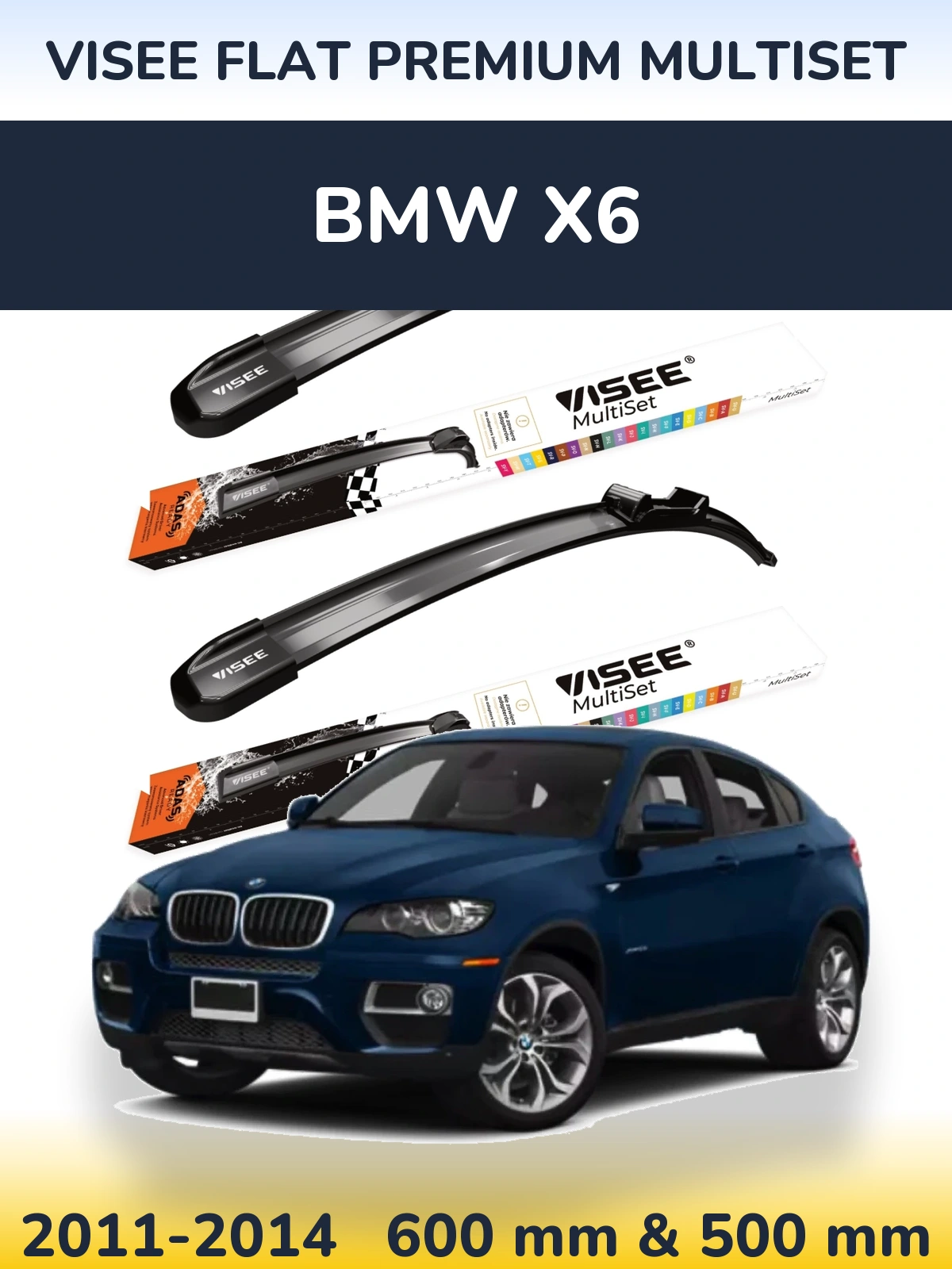 Front wiper blade set VISEE FLAT PREMIUM MultiSet 600 & 500 mm for BMW X6 2011-2014