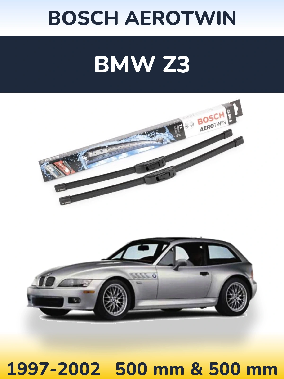 Комплект передних дворников BOSCH AeroTwin 500 & 500 мм для BMW Z3 1997-2002