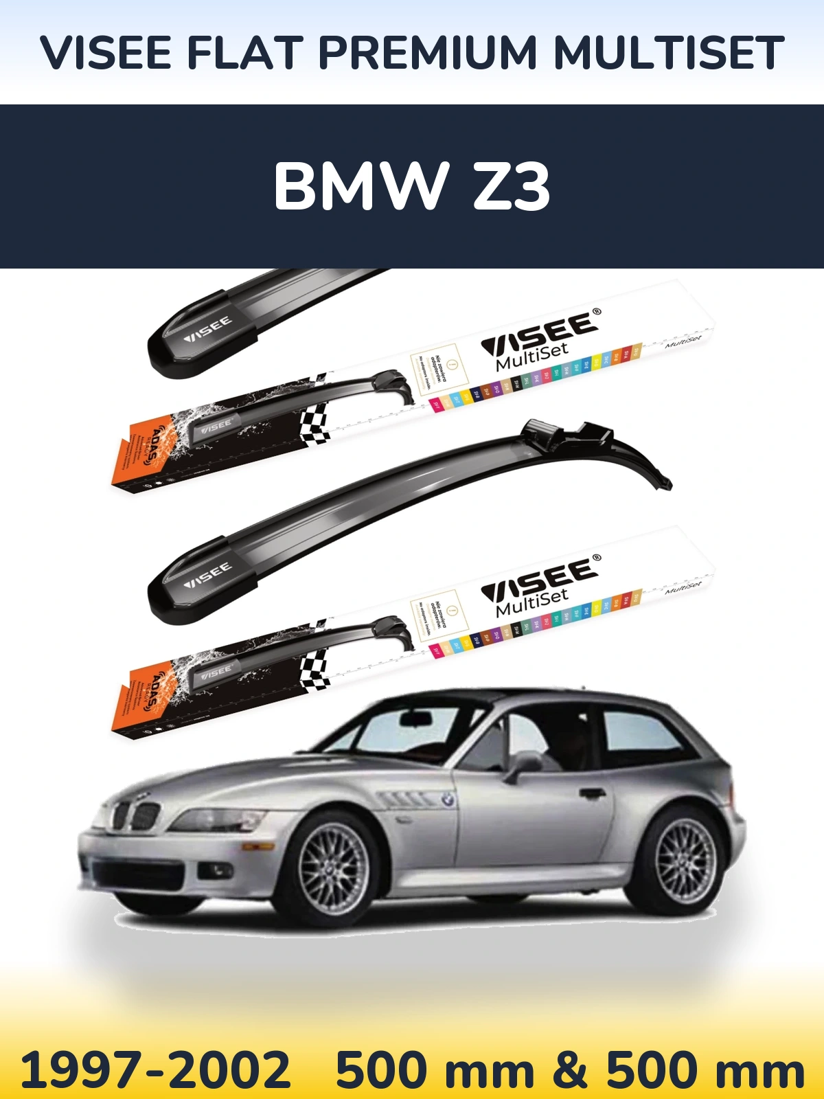 Комплект передніх щіток VISEE FLAT PREMIUM MultiSet 500 & 500 мм для BMW Z3 1997-2002