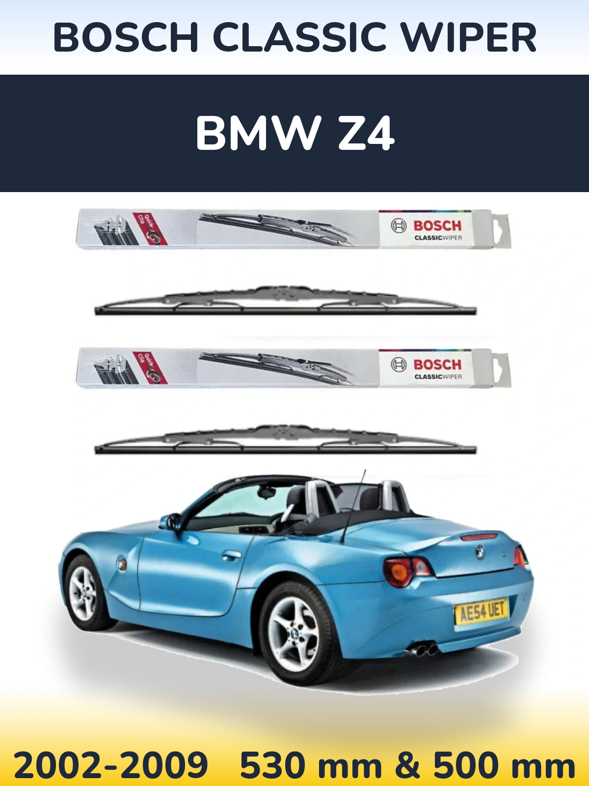 Front wiper blade set BOSCH Classic Wiper 530 & 500 mm for BMW Z4 2002-2009