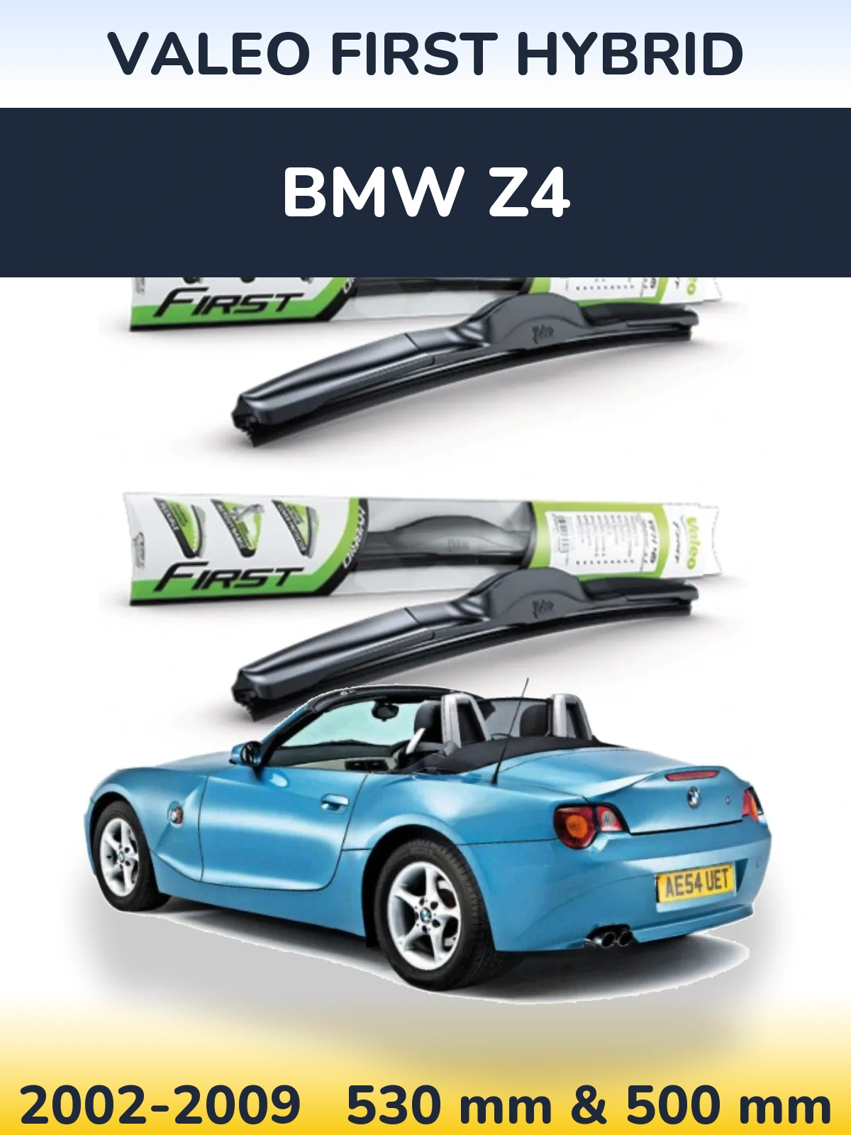 Front wiper blade set Valeo First Hybrid 530 & 500 mm for BMW Z4 2002-2009