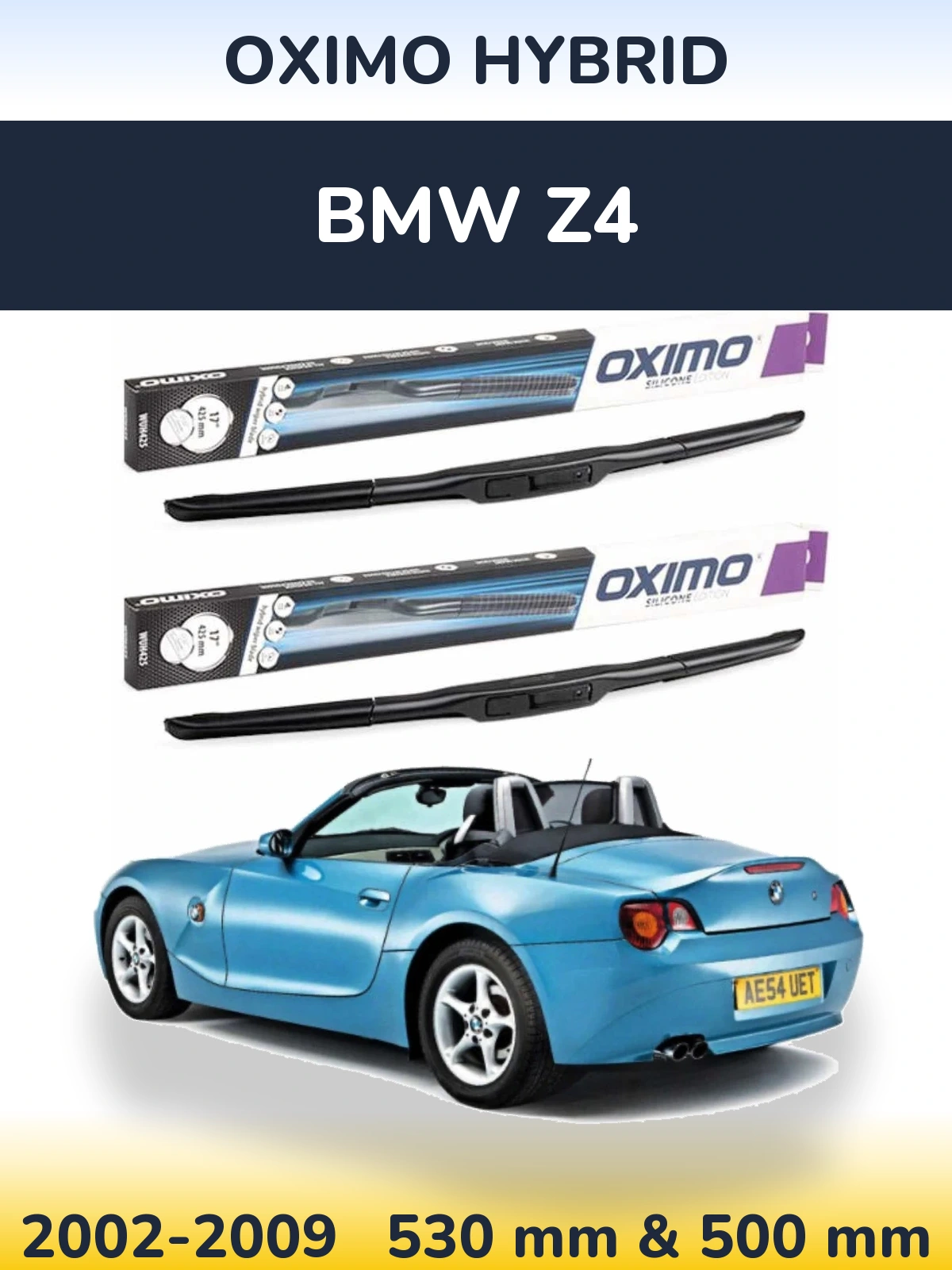 Front wiper blade set Oximo Hybrid 530 & 500 mm for BMW Z4 2002-2009