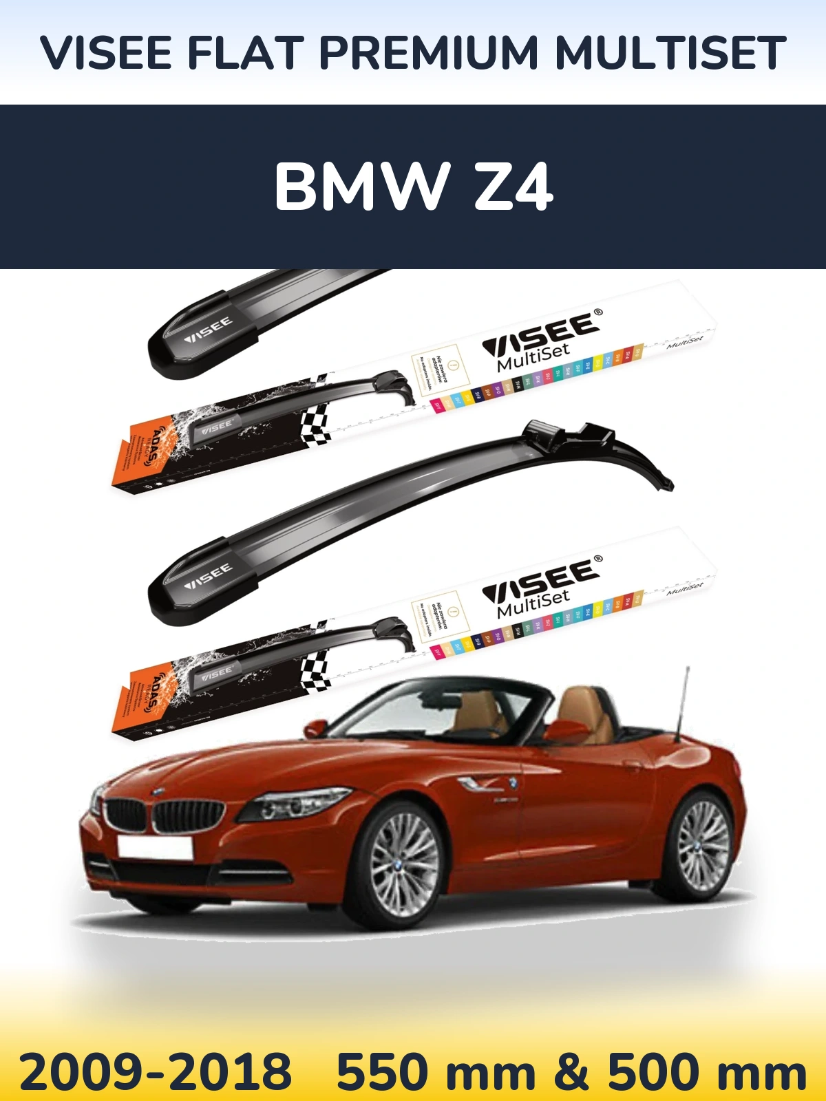 Front wiper blade set VISEE FLAT PREMIUM MultiSet 550 & 500 mm for BMW Z4 2009-2018