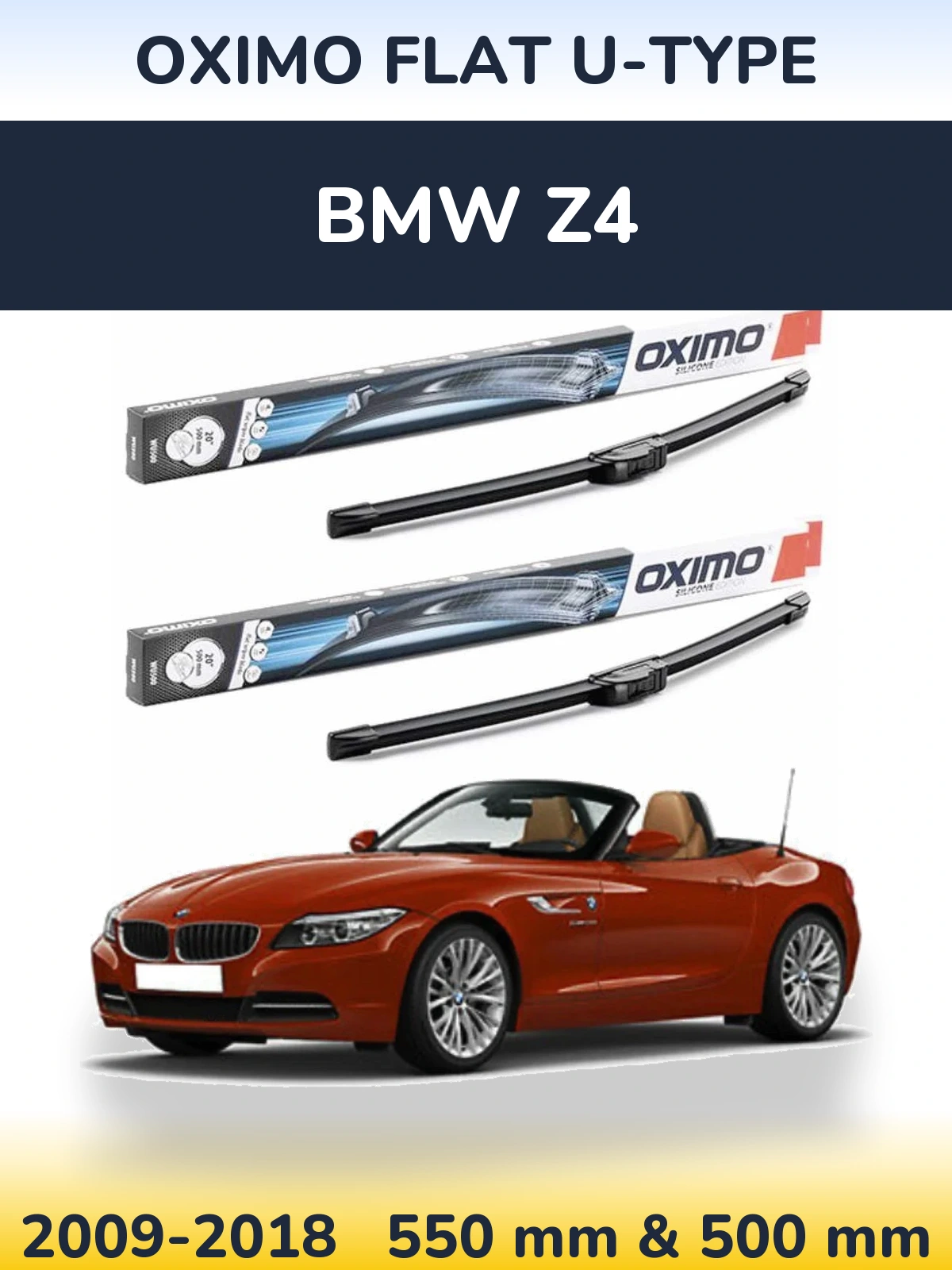 Front wiper blade set Oximo Flat U-type 550 & 500 mm for BMW Z4 2009-2018