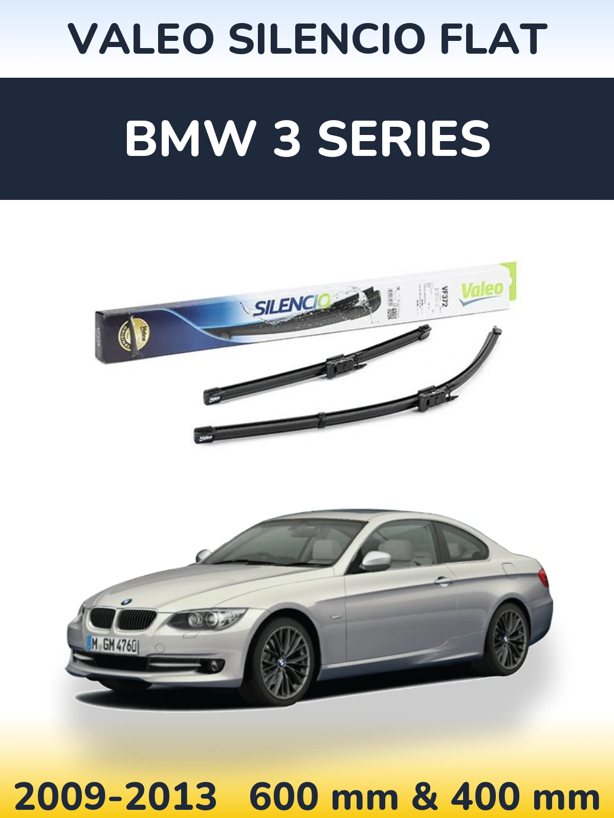Front wiper blade set Valeo Silencio Flat 600 & 400 mm for BMW 3 Series 2009-2013