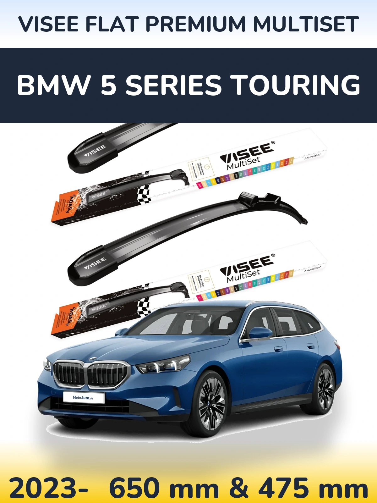 Front wiper blade set VISEE FLAT PREMIUM MultiSet 650 & 475 mm for BMW 5 Series Touring 2023-2026
