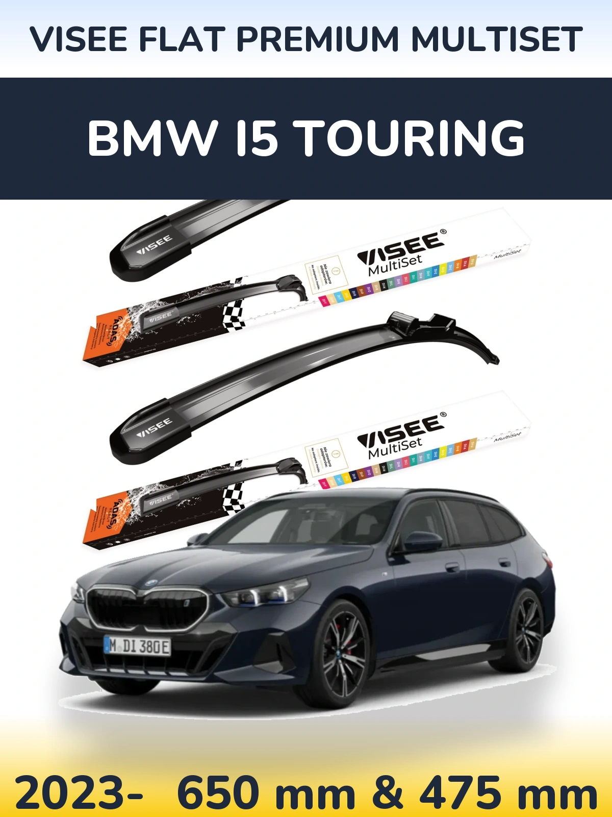 Front wiper blade set VISEE FLAT PREMIUM MultiSet 650 & 475 mm for BMW i5 Touring 2023-2026