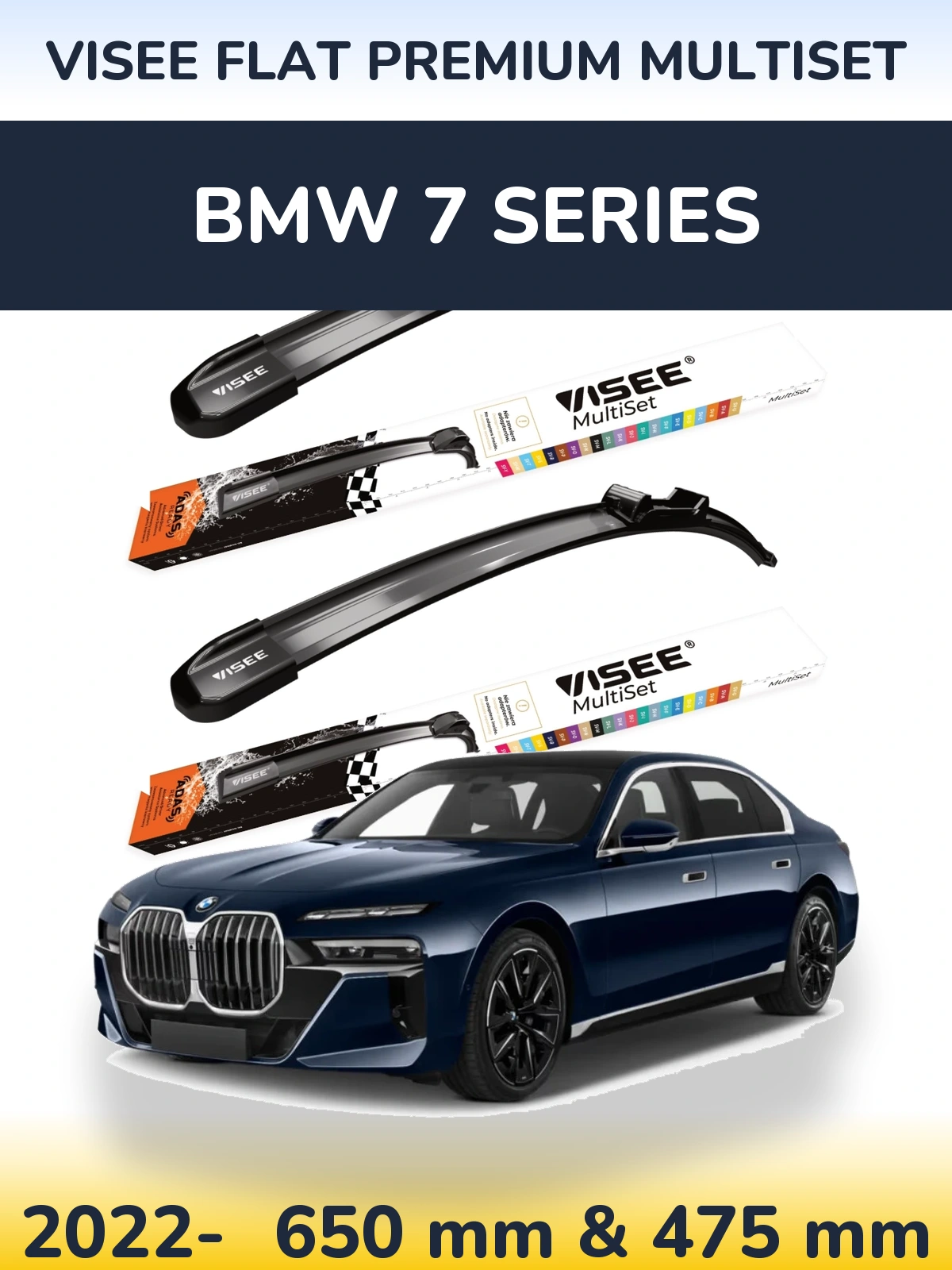 Front wiper blade set VISEE FLAT PREMIUM MultiSet 650 & 475 mm for BMW 7 Series 2022-2026