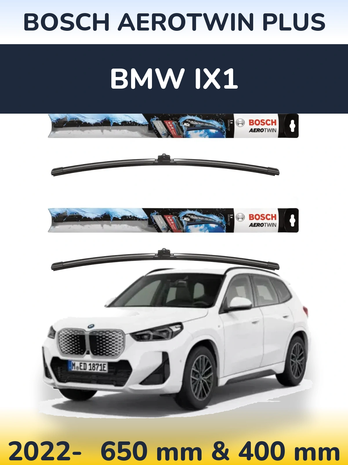 Front wiper blade set BOSCH AeroTwin Plus 650 & 400 mm for BMW iX1 2022-2026