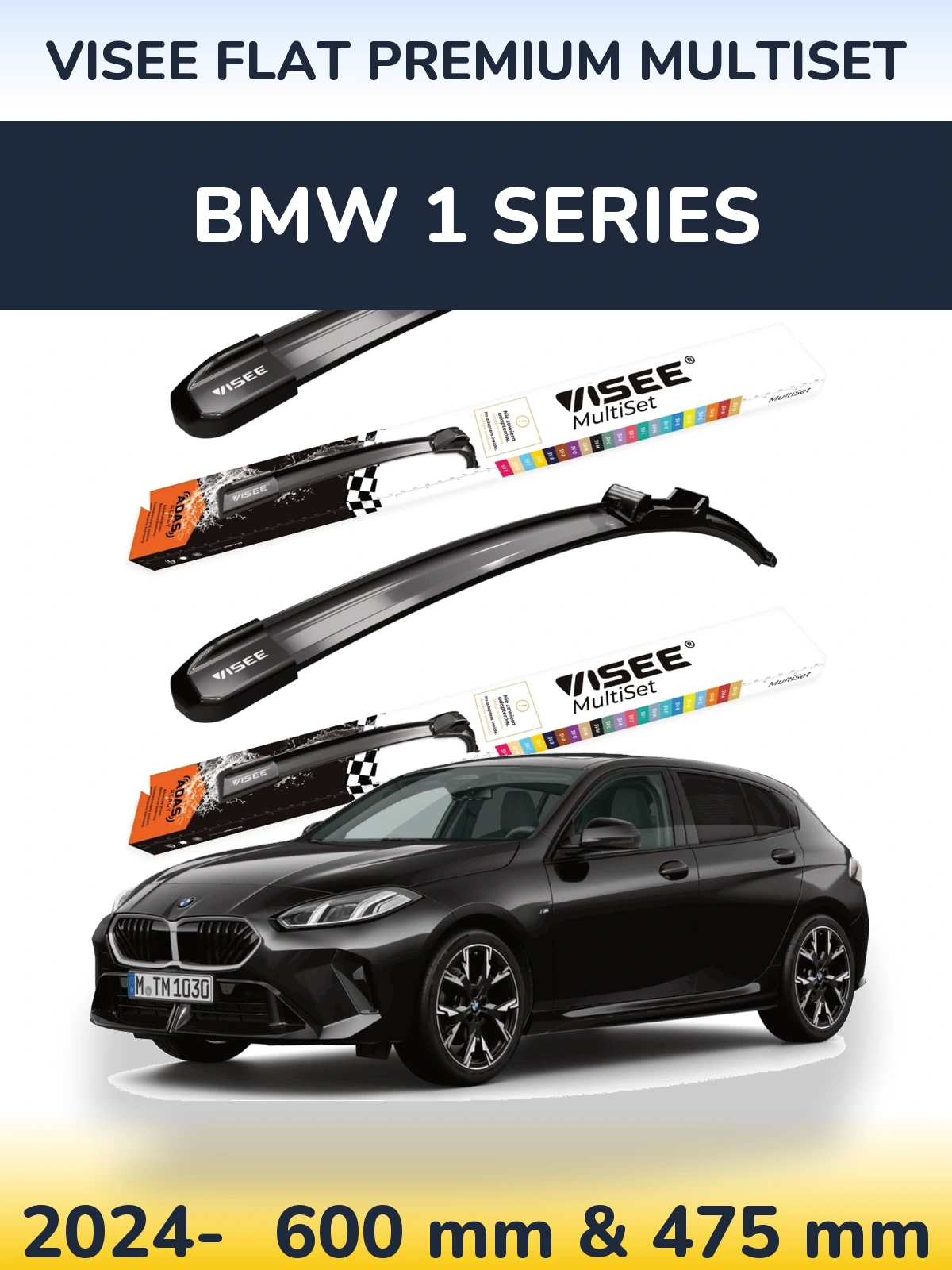 Front wiper blade set VISEE FLAT PREMIUM MultiSet 600 & 475 mm for BMW 1 Series 2024-2026