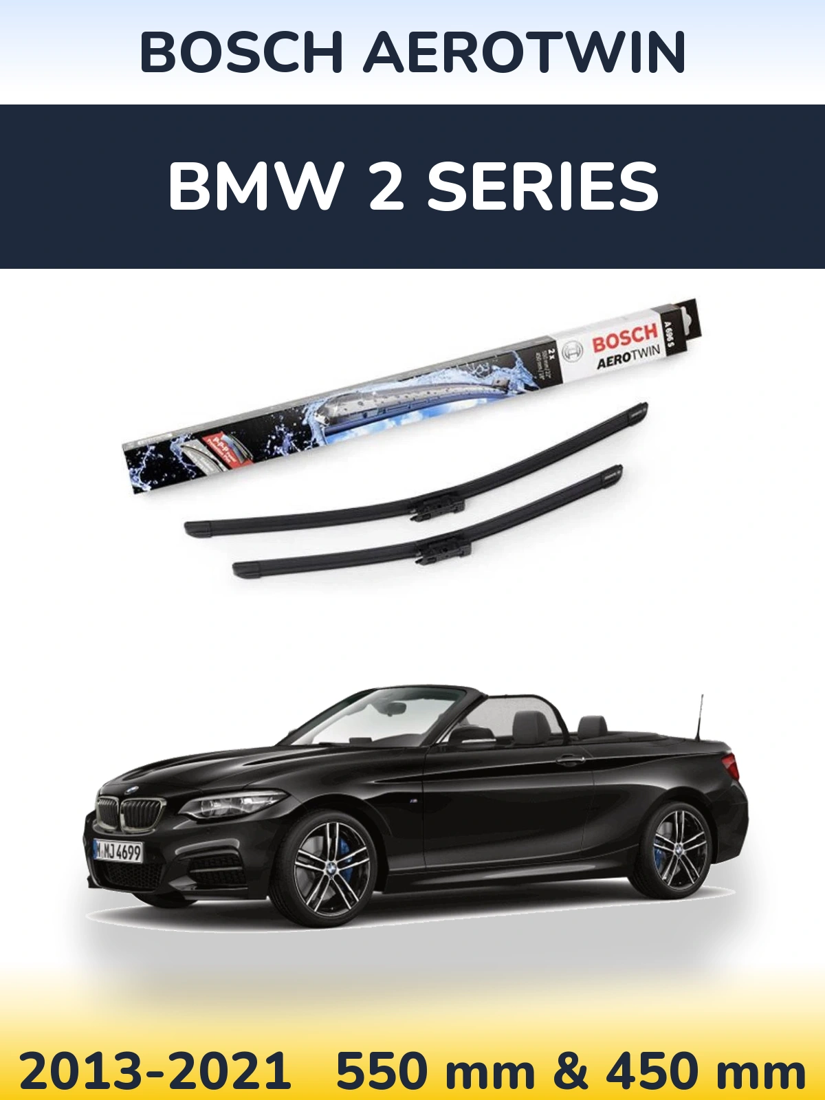 Front wiper blade set BOSCH AeroTwin 550 & 450 mm for BMW 2 Series 2013-2021