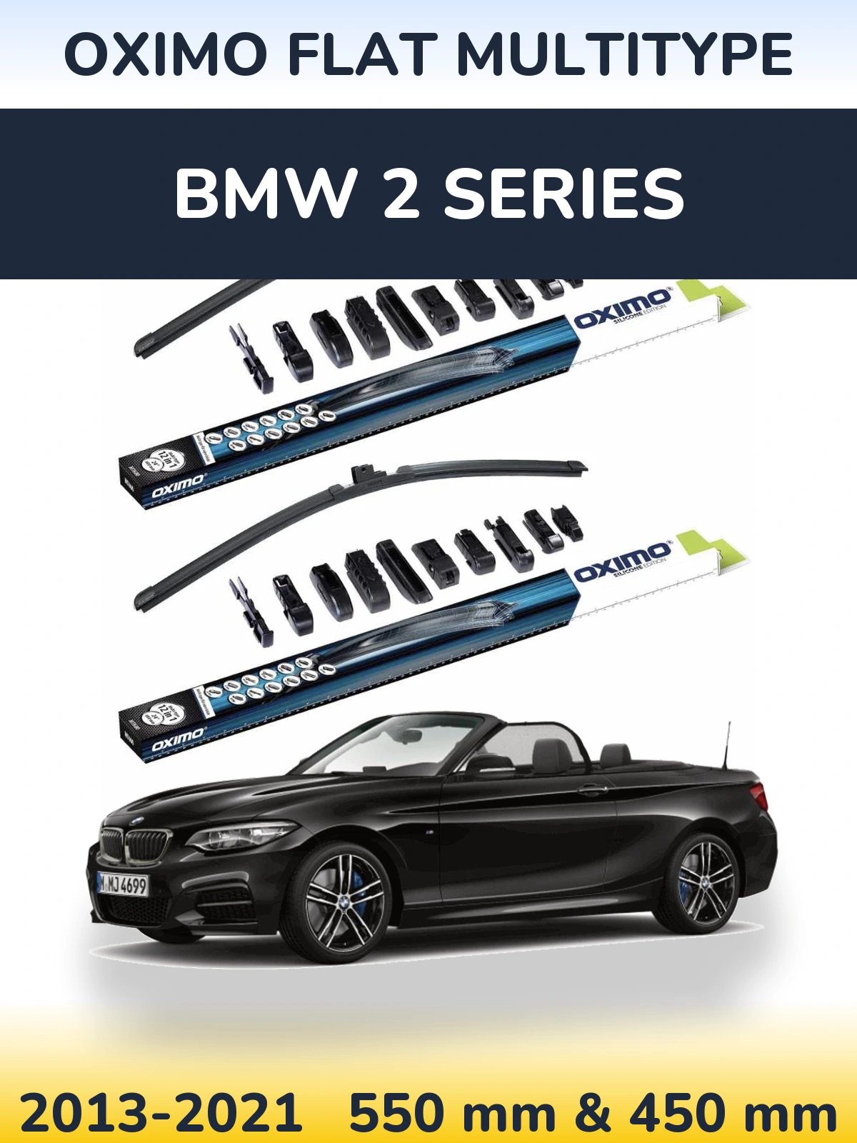 Front wiper blade set Oximo Flat MultiTipoe 550 & 450 mm for BMW 2 Series 2013-2021