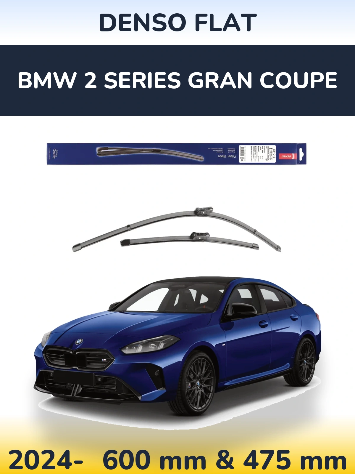 Front wiper blade set Denso Flat 600 & 475 mm for BMW 2 Series Gran Coupe 2024-2026