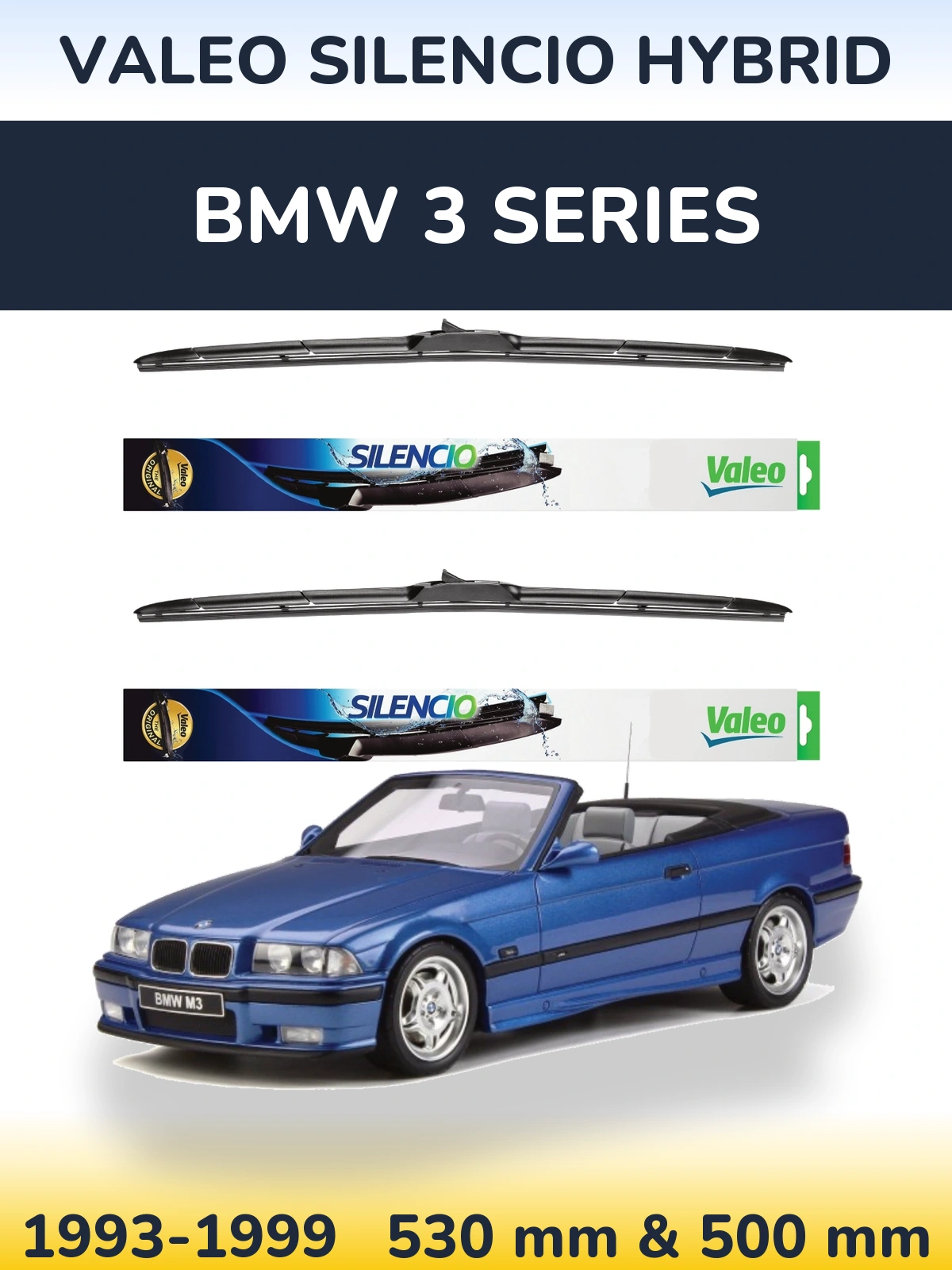 Комплект передних дворников Valeo Silencio Hybrid 530 & 500 мм для BMW 3 Series 1993-1999