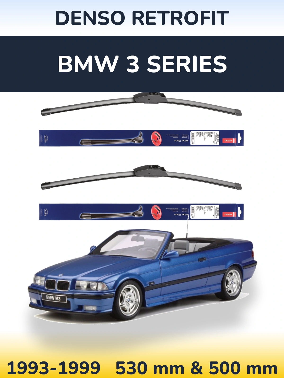 Front wiper blade set Denso Retrofit 530 & 500 mm for BMW 3 Series 1993-1999