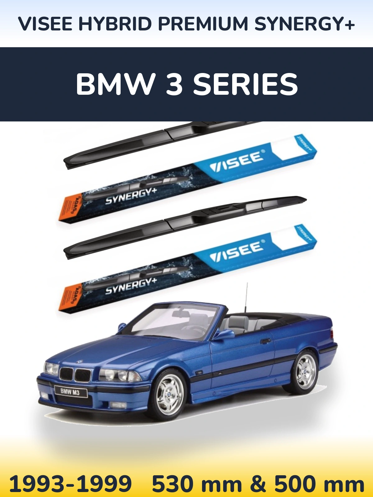 Комплект передних дворников VISEE HYBRID PREMIUM SYNERGY+ 530 & 500 мм для BMW 3 Series 1993-1999