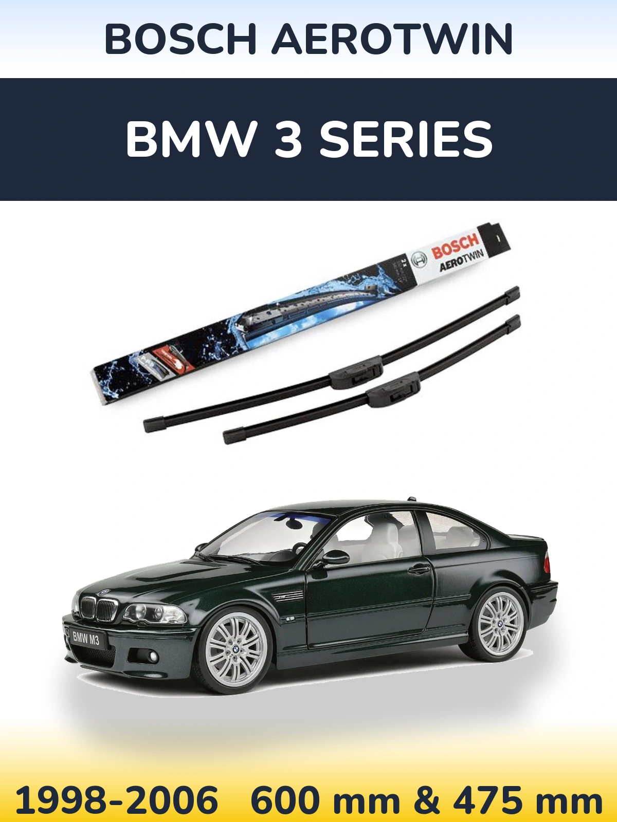 Комплект передніх щіток BOSCH AeroTwin 600 & 475 мм для BMW 3 Series 1998-2006