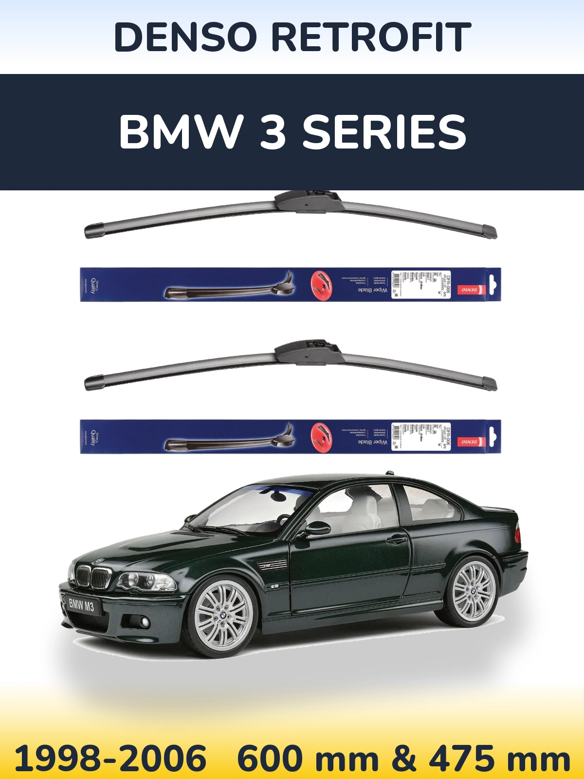 Комплект передніх щіток Denso Retrofit 600 & 475 мм для BMW 3 Series 1998-2006