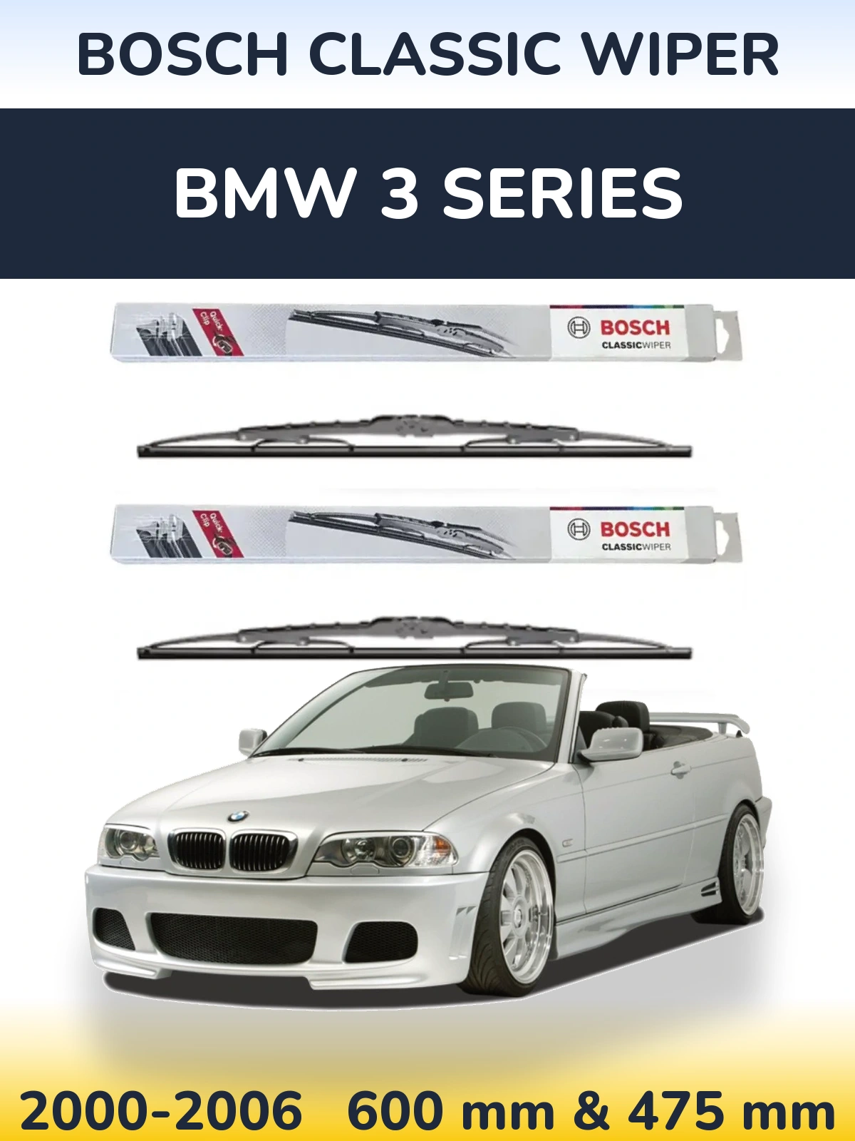 Комплект передних дворников BOSCH Classic Wiper 600 & 475 мм для BMW 3 Series 2000-2006