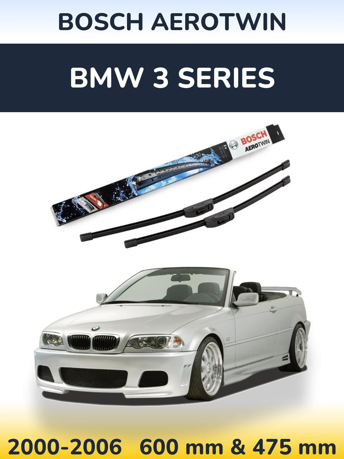 Комплект передних дворников BOSCH AeroTwin 600 & 475 мм для BMW 3 Series 2000-2006