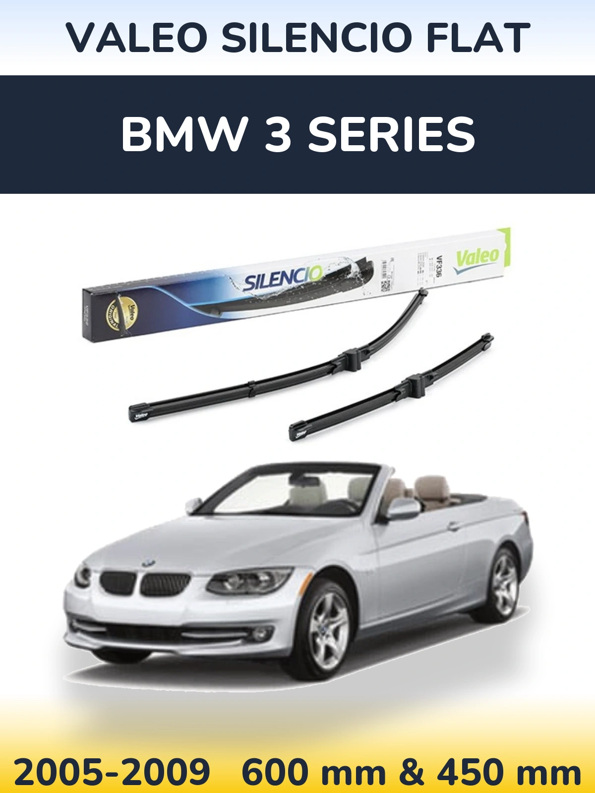 Front wiper blade set Valeo Silencio Flat 600 & 400 mm for BMW 3 Series 2005-2009