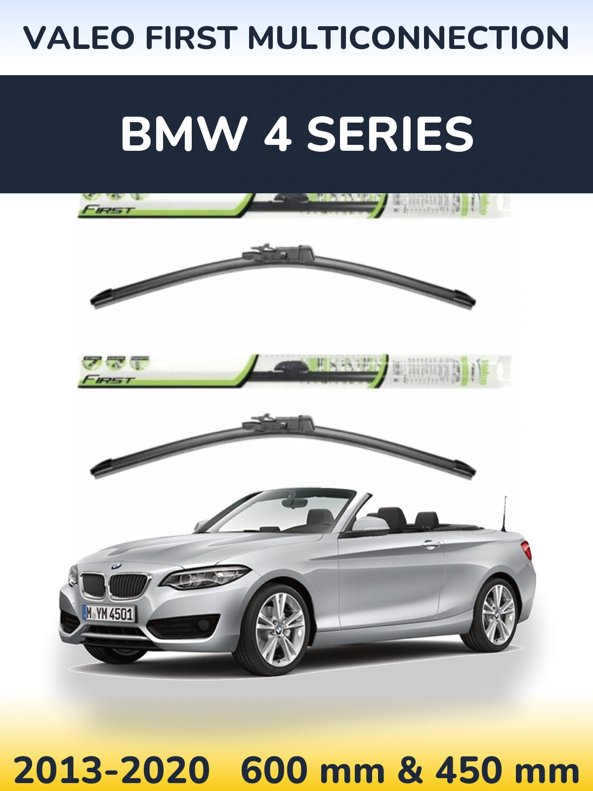 Front wiper blade set Valeo First MultiConnection 600 & 450 mm for BMW 4 Series 2013-2020
