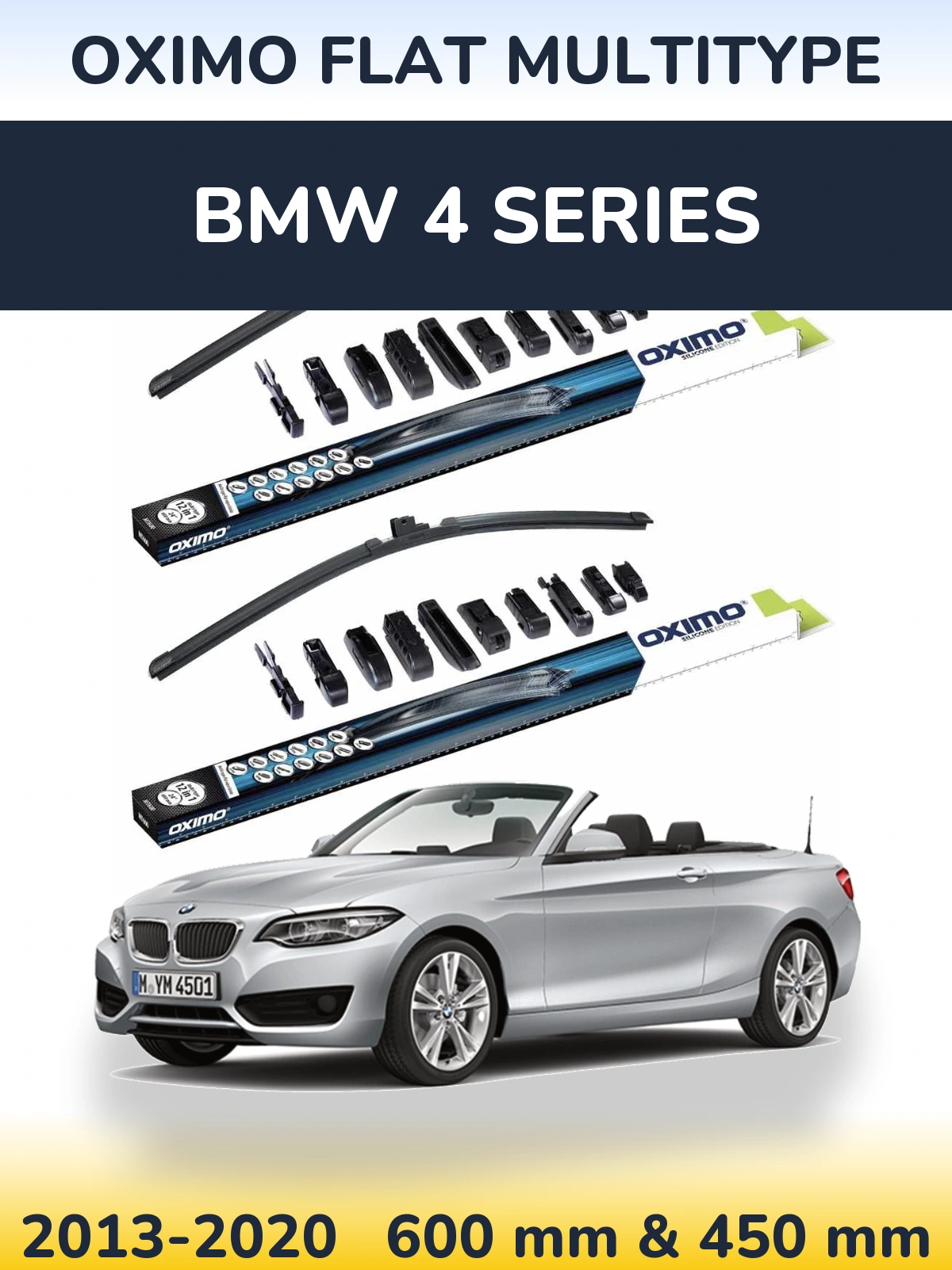 Front wiper blade set Oximo Flat MultiTipoe 600 & 450 mm for BMW 4 Series 2013-2020