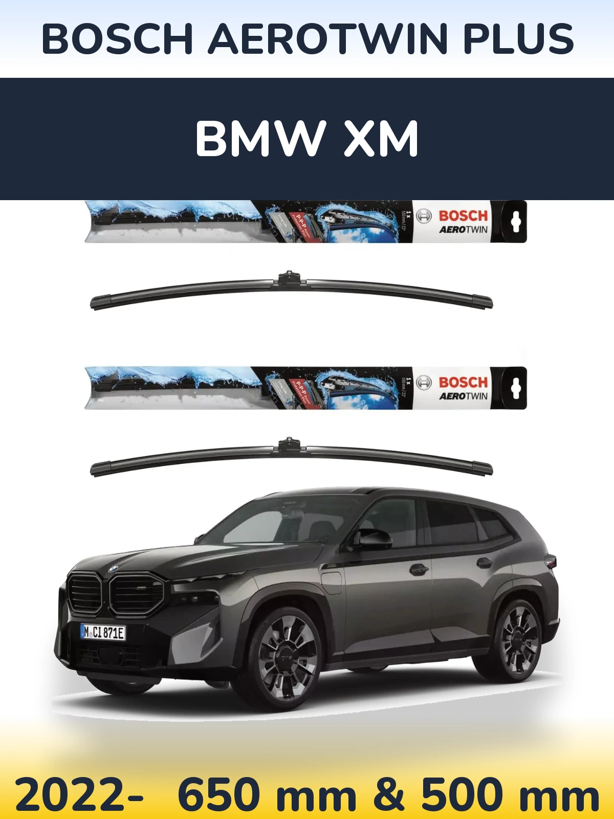 Комплект передних дворников BOSCH AeroTwin Plus 650 & 500 мм для BMW XM 2022-2026