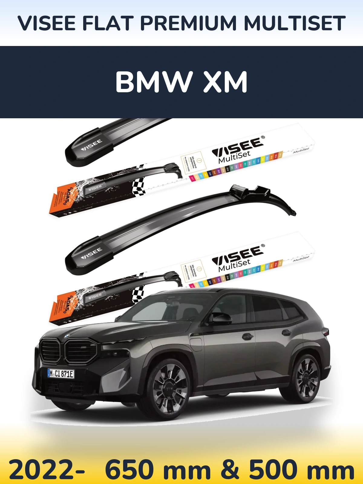 Front wiper blade set VISEE FLAT PREMIUM MultiSet 650 & 500 mm for BMW XM 2022-2026