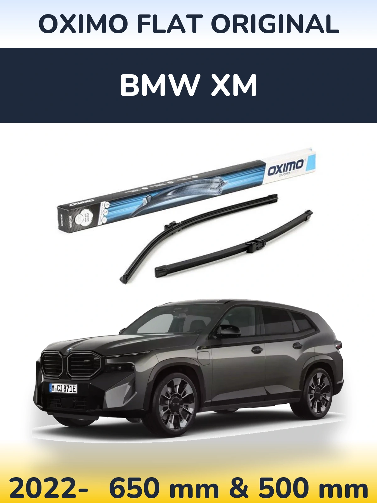 Комплект передних дворников Oximo Flat Original 650 & 500 мм для BMW XM 2022-2026