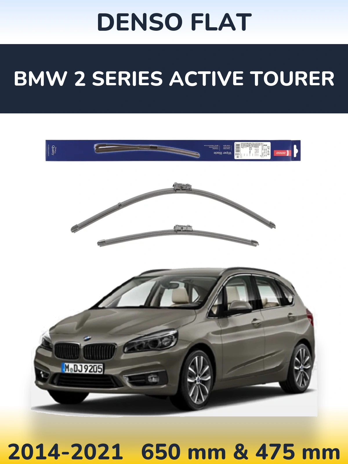 Front wiper blade set Denso Flat 650 & 475 mm for BMW 2 Series Active Tourer 2014-2021