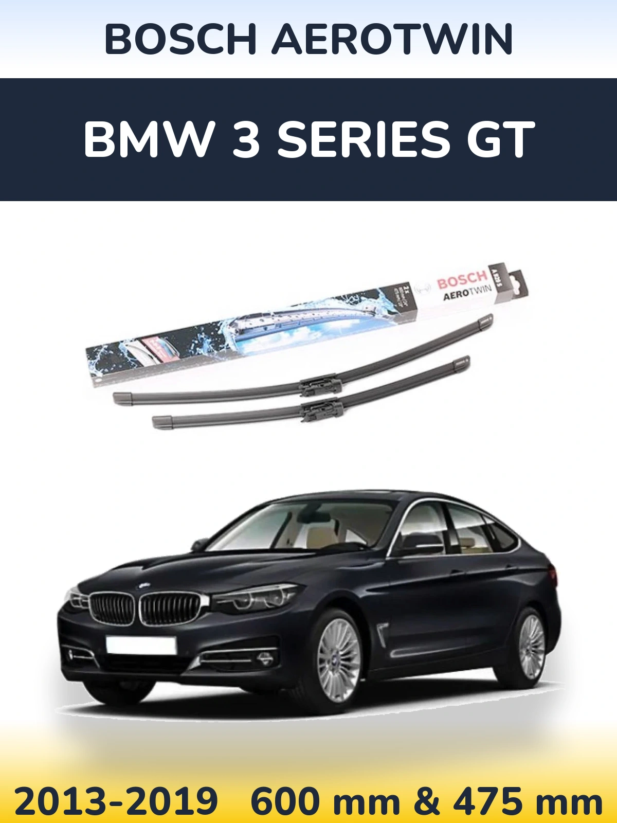 Комплект передніх щіток BOSCH AeroTwin 600 & 475 мм для BMW 3 Series GT 2013-2019