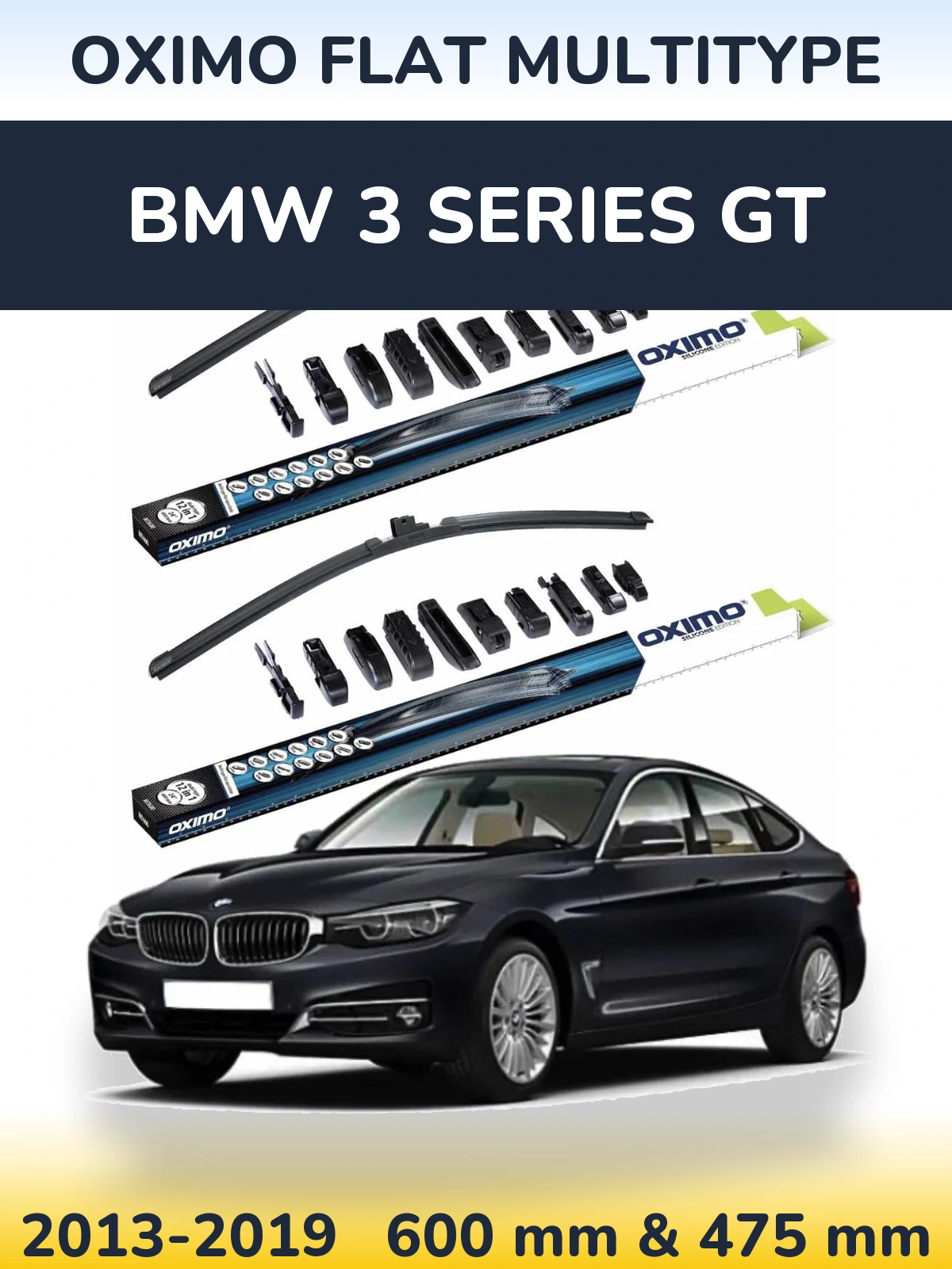 Комплект передніх щіток Oximo Flat MultiТипe 600 & 475 мм для BMW 3 Series GT 2013-2019