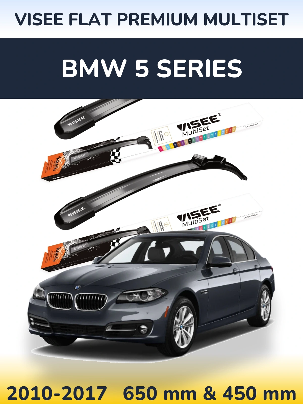 Front wiper blade set VISEE FLAT PREMIUM MultiSet 650 & 450 mm for BMW 5 Series 2010-2017