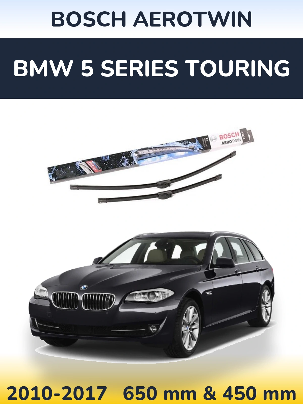 Комплект передних дворников BOSCH AeroTwin 650 & 450 мм для BMW 5 Series Touring 2010-2017