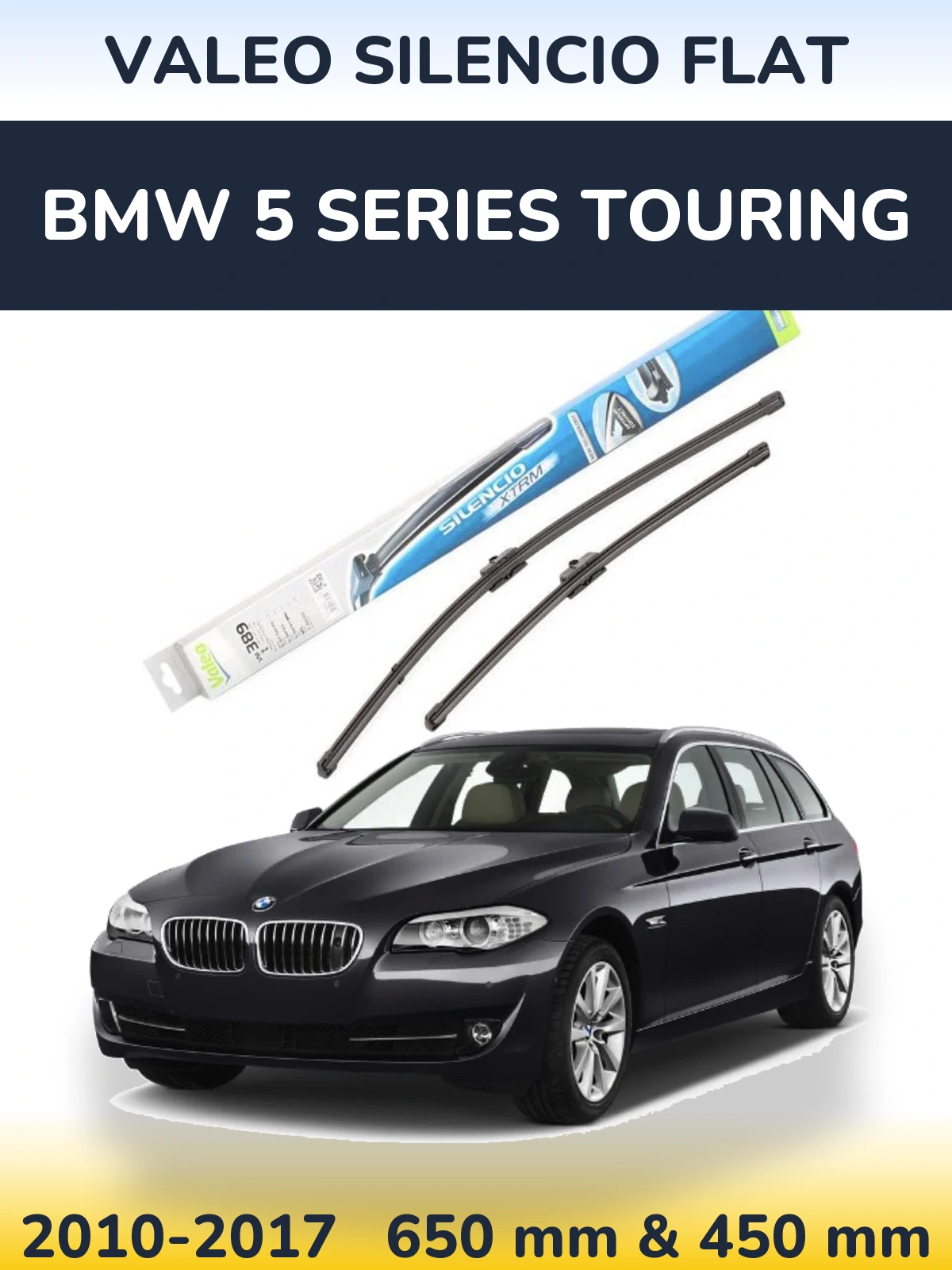 Front wiper blade set Valeo Silencio Flat 650 & 450 mm for BMW 5 Series Touring 2010-2017