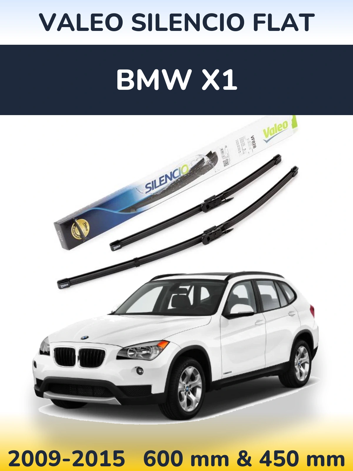 Front wiper blade set Valeo Silencio Flat 600 & 450 mm for BMW X1 2009-2015
