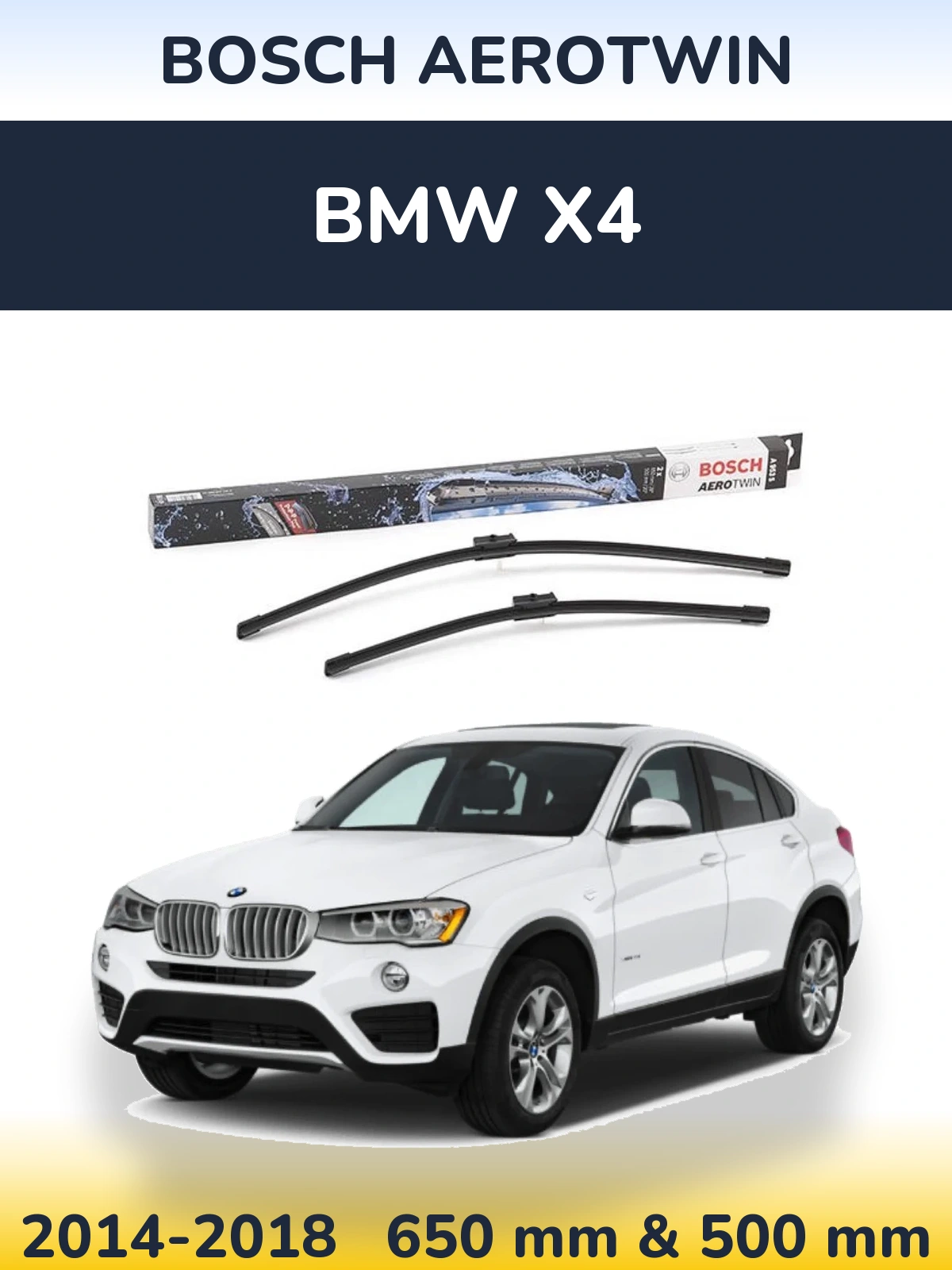 Front wiper blade set BOSCH AeroTwin 650 & 500 mm for BMW X4 2014-2018