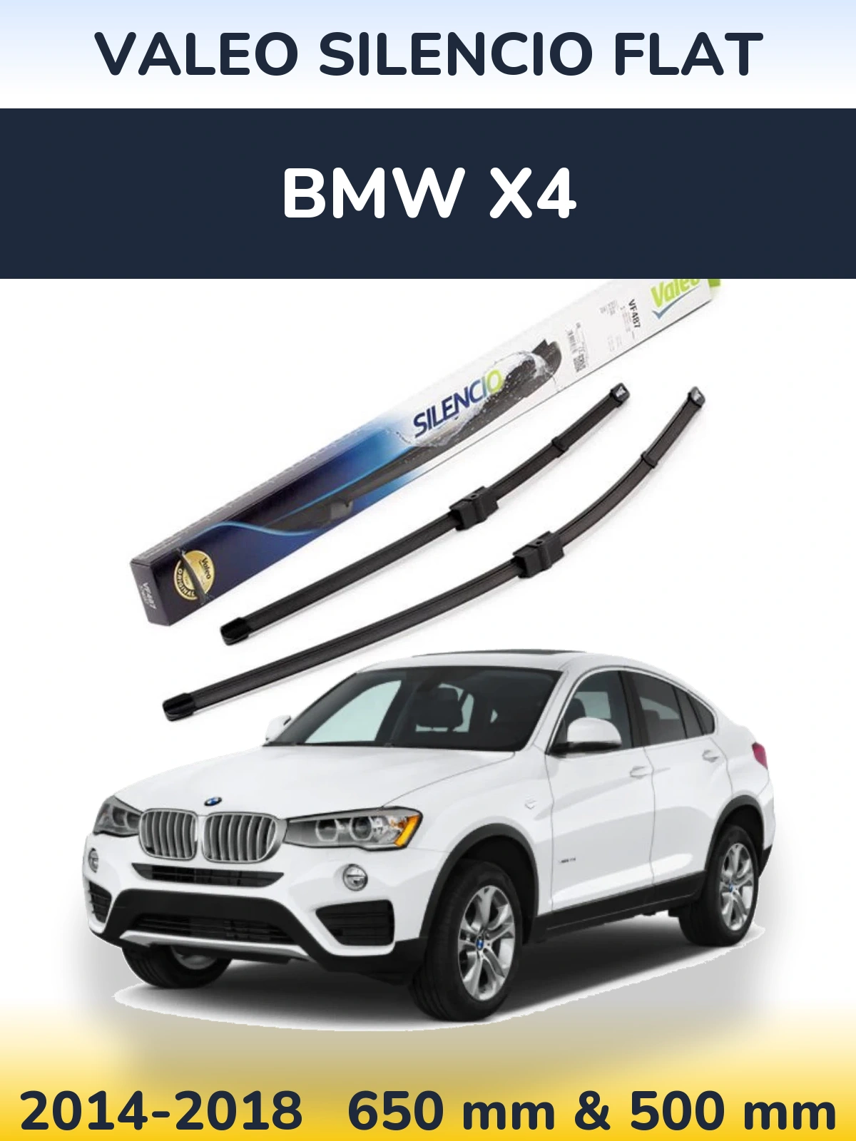Front wiper blade set Valeo Silencio Flat 650 & 500 mm for BMW X4 2014-2018