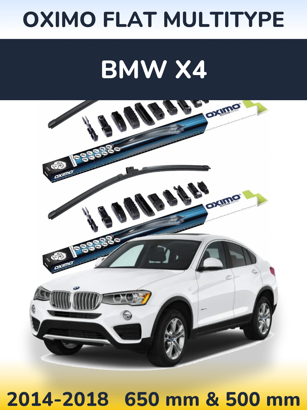 Front wiper blade set Oximo Flat MultiTypee 650 & 500 mm for BMW X4 2014-2018