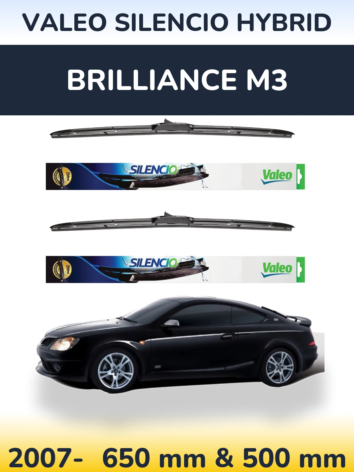 Комплект передних дворников Valeo Silencio Hybrid 650 & 500 мм для Brilliance M3 2007-2026