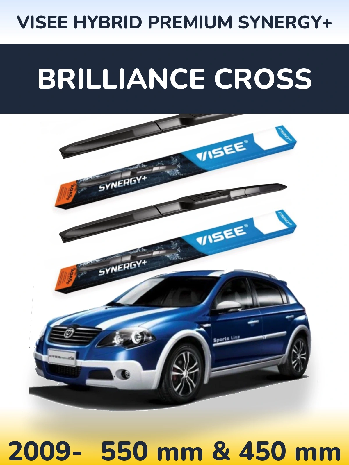 Front wiper blade set VISEE HYBRID PREMIUM SYNERGY+ 550 & 450 mm for Brilliance Cross 2009-2026