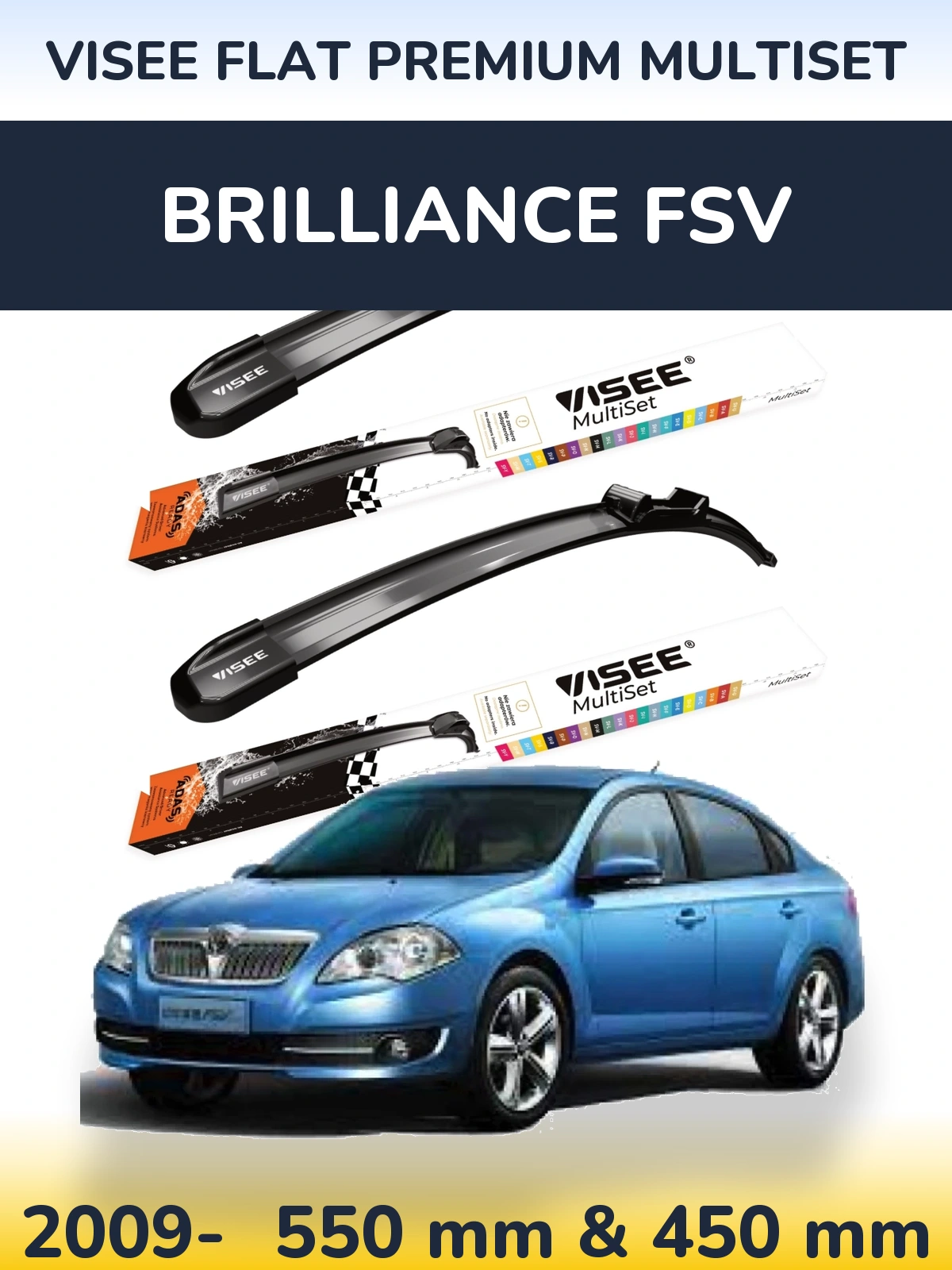 Front wiper blade set VISEE FLAT PREMIUM MultiSet 550 & 450 mm for Brilliance FSV 2009-2026
