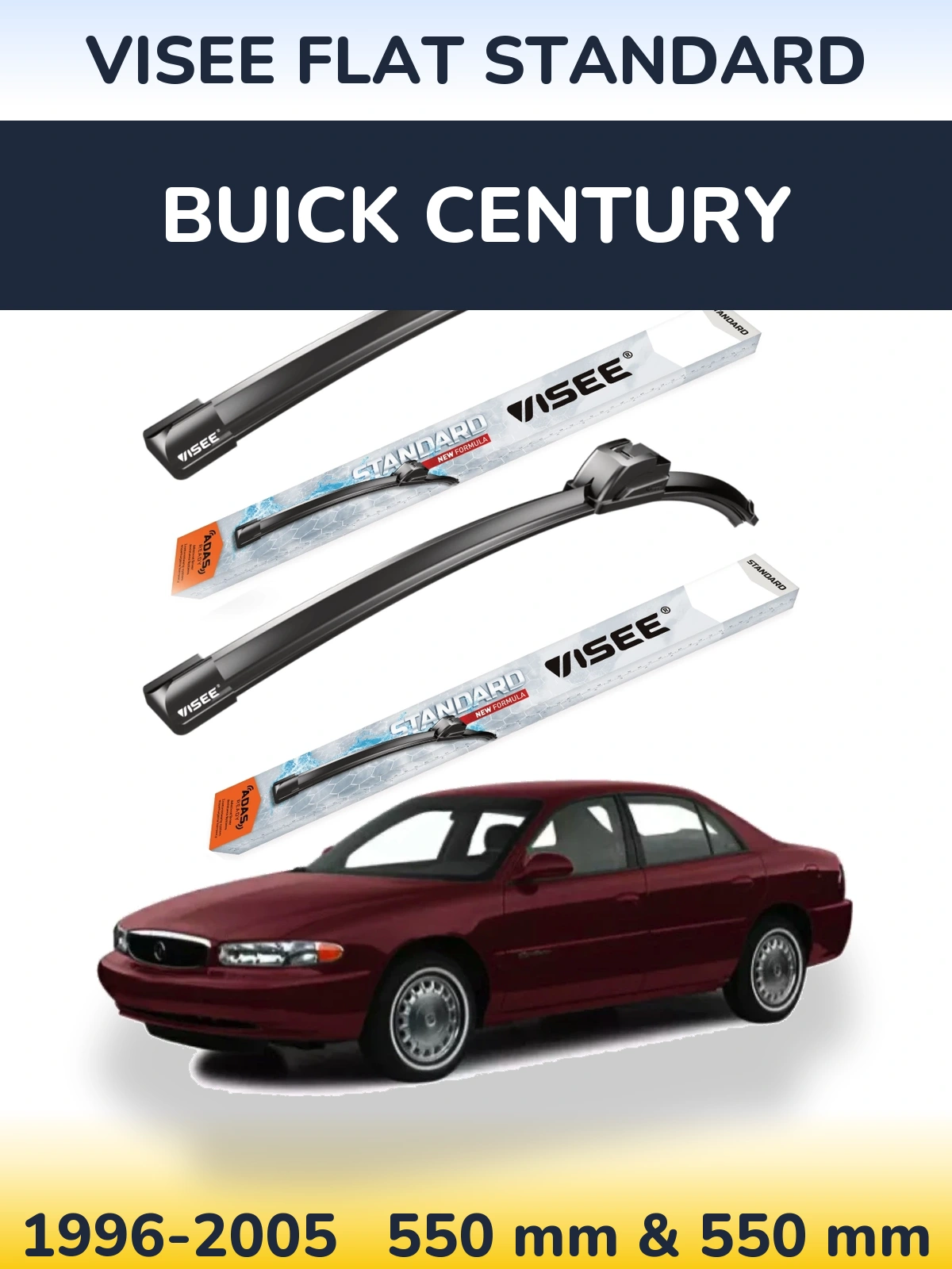 Комплект передніх щіток VISEE FLAT STANDARD 550 & 550 мм для Buick Century 1996-2005